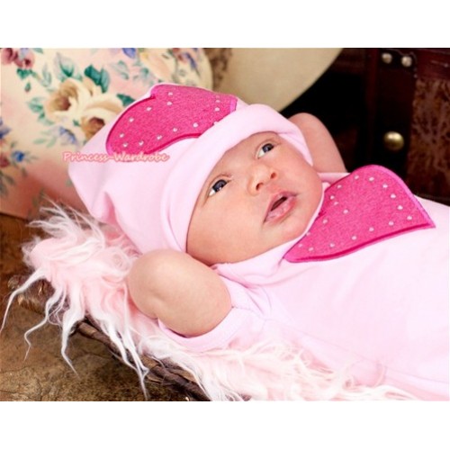 Light Pink Cotton Cap with Hot Pink Heart Print TH253 
